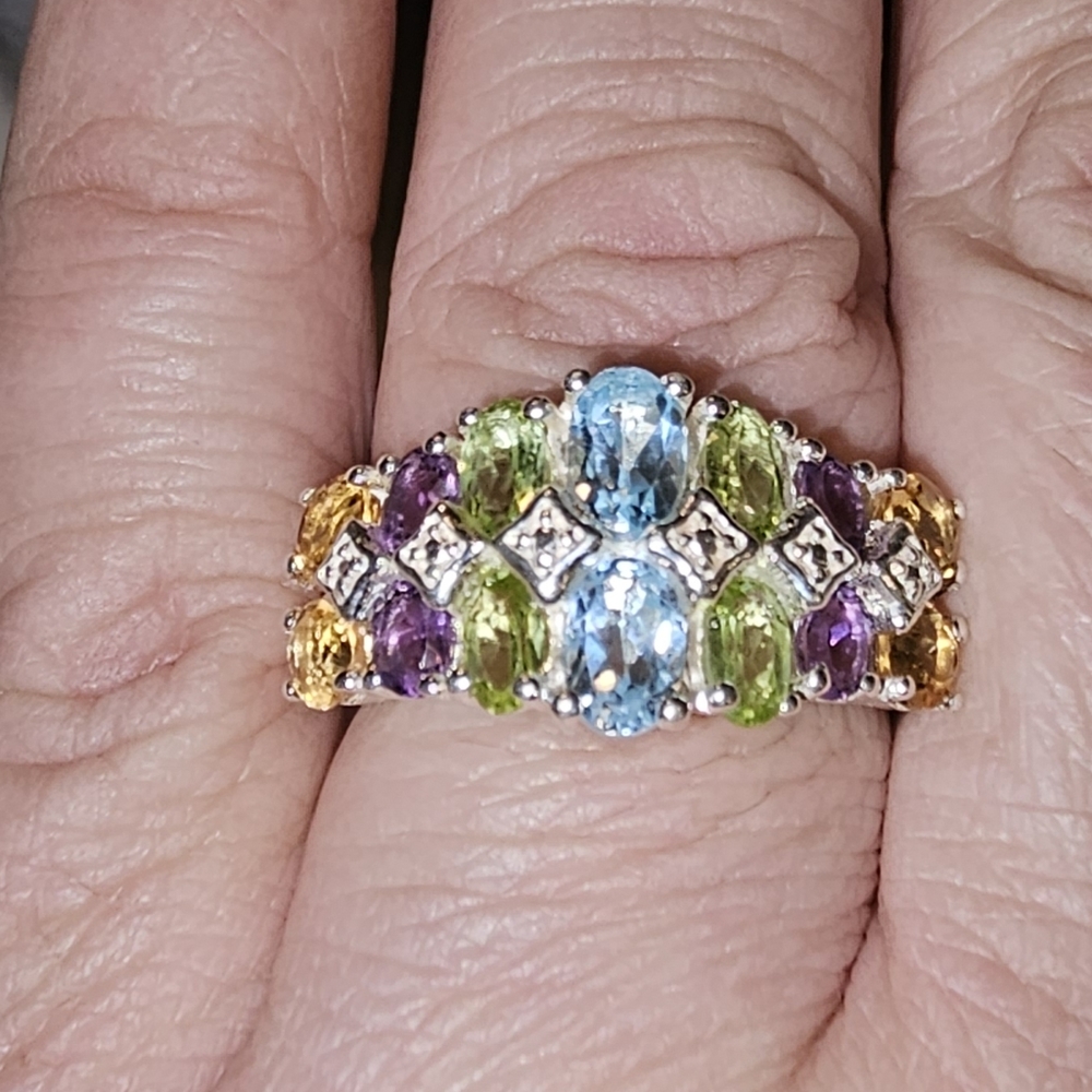 Sz 9, Multi-Gemstone Ring, 925 Silver, TGW 3.95 carats, NWT